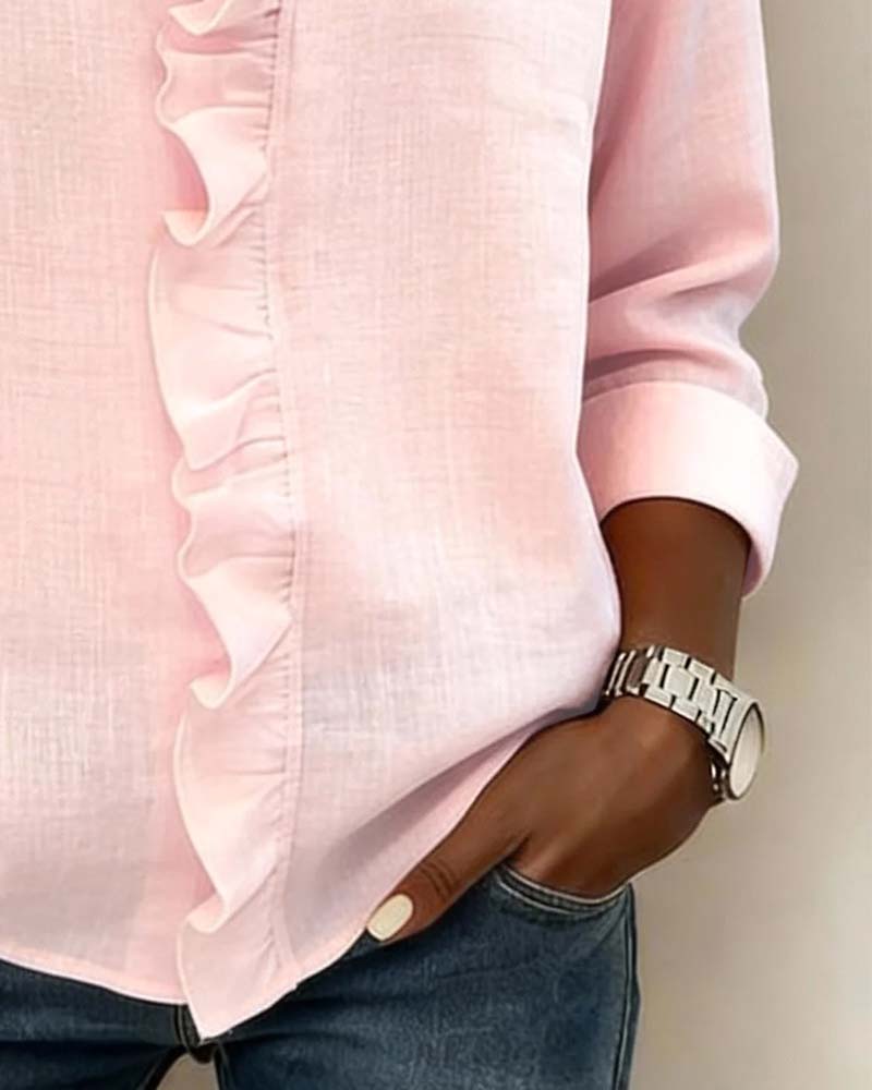 Chloe | Women's Soft Pink Ruffle V-Neck Blouse view 5