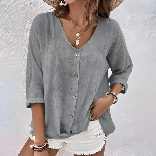 Laura | Soft V-Neck Button-Up Blouse view 2
