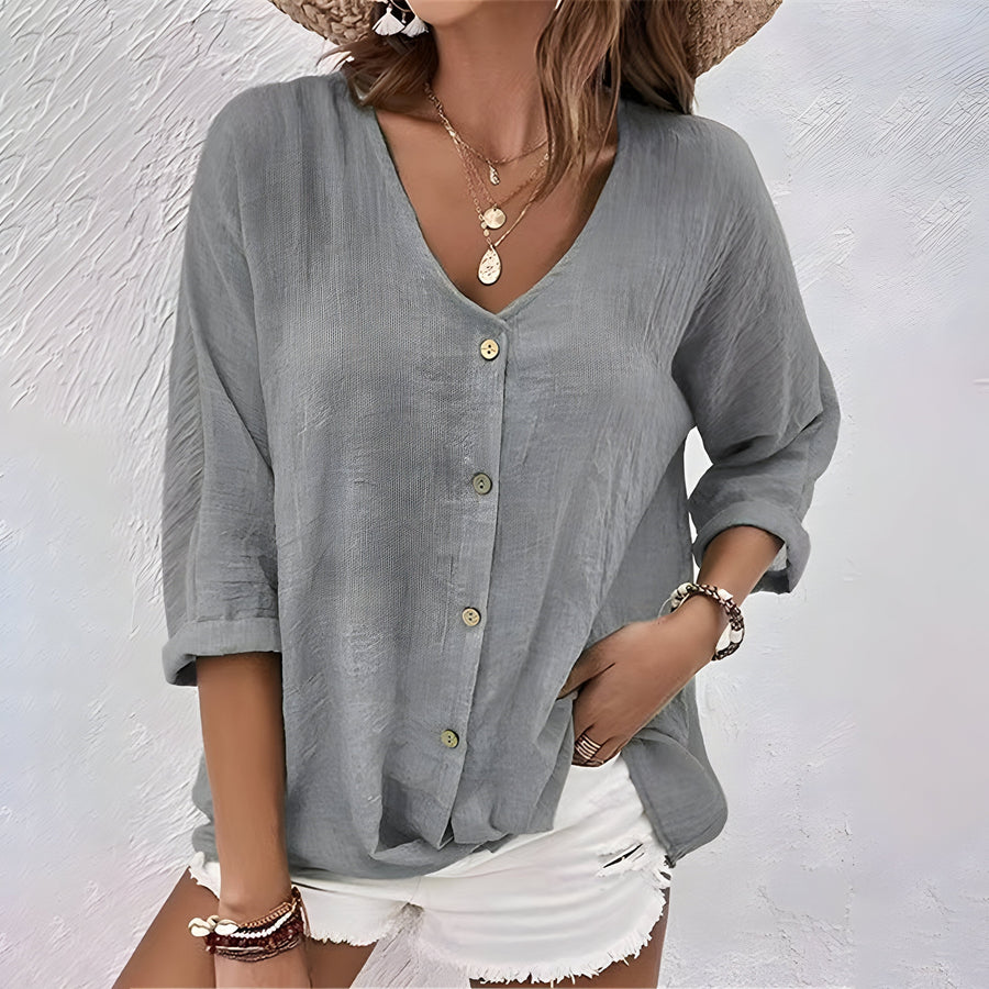 Laura | Soft V-Neck Button-Up Blouse view 4