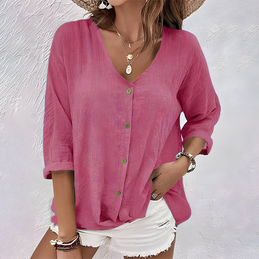 Laura | Soft V-Neck Button-Up Blouse view 5