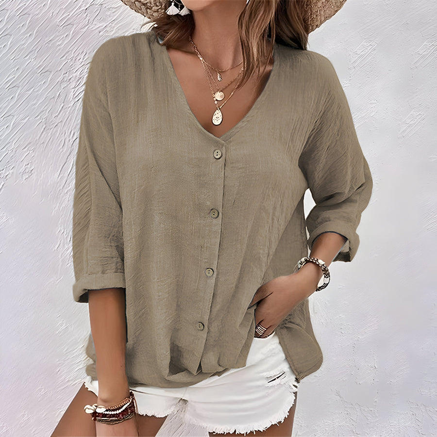 Laura | Soft V-Neck Button-Up Blouse view 7