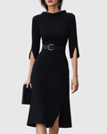 Lydia | Women's Structured Fabric Midi Dress | Elegant Black Cocktail Dress for Evening Wear
