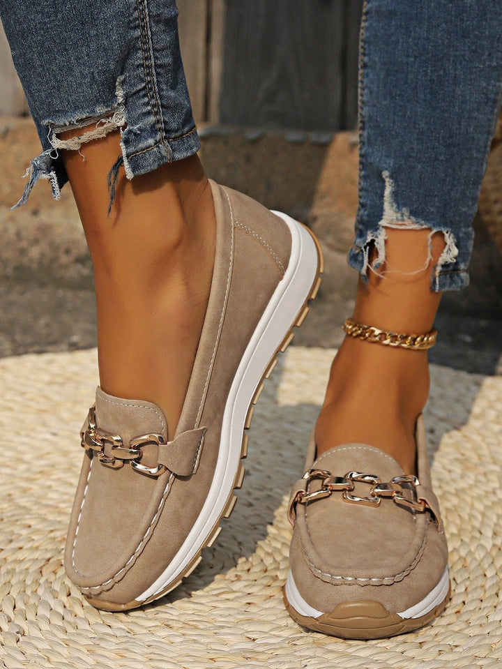Women's Synthetic Flat Loafers | Comfortable Slip-On Walking Shoes with Buckle Detail 0