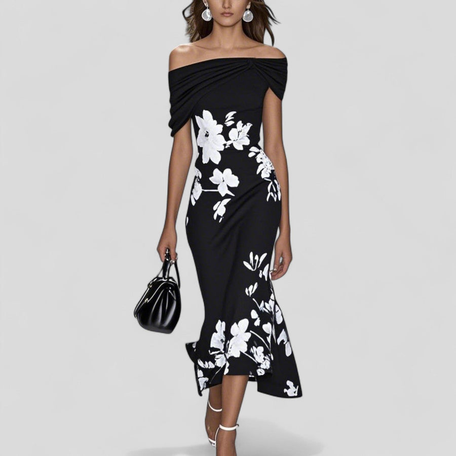 Renne | Women's Unique Print Midi Dress | Elegant Soft Comfortable Summer Style view 3