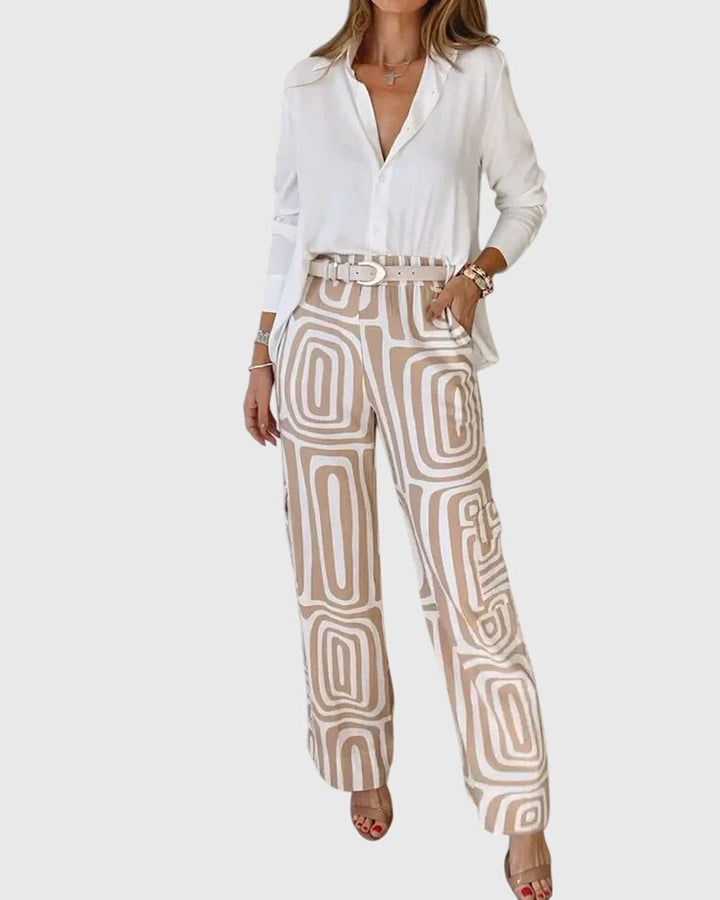 Women's Versatile Tailored Pants Set | Elegant Blouse and Adjustable Belt 0