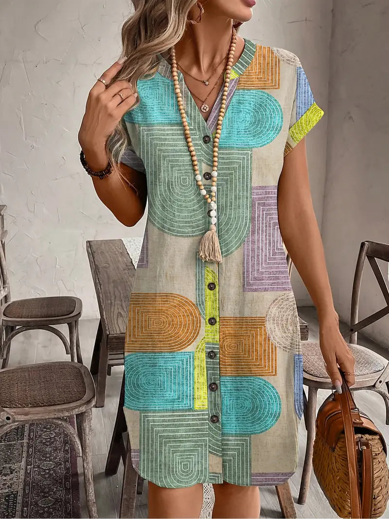 Katherine | Women's Vibrant Geometric Print Mini Dress view 1