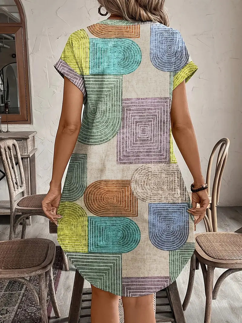 Katherine | Women's Vibrant Geometric Print Mini Dress view 2