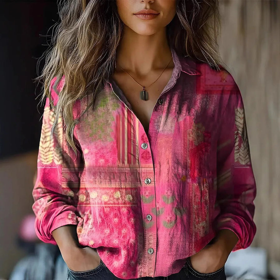 Christina |  Vintage Floral Print Button-Down Shirt view 3