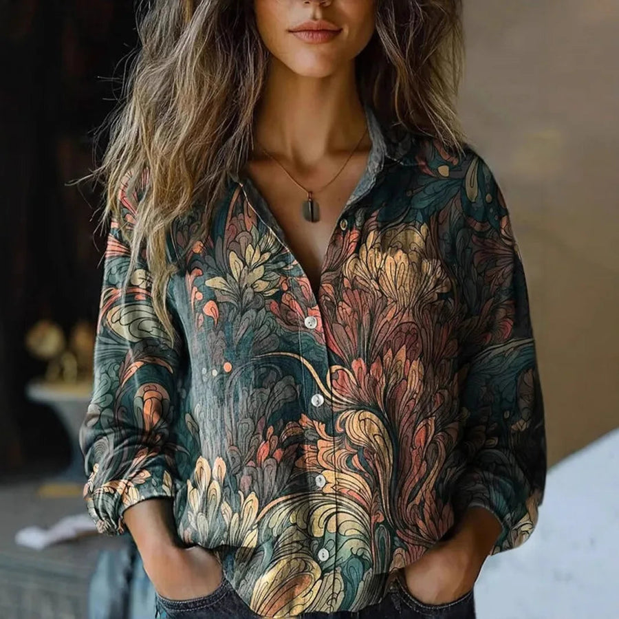 Christina |  Vintage Floral Print Button-Down Shirt view 5