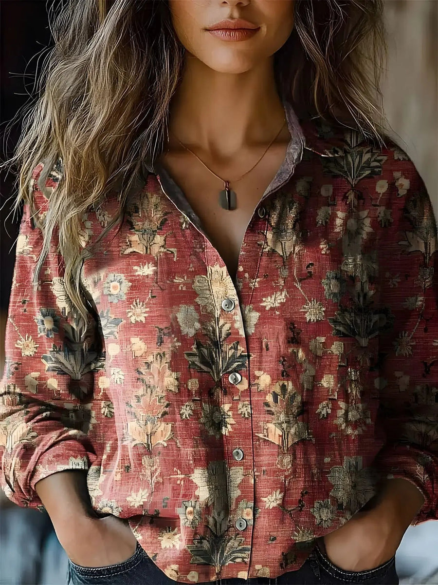 Christina |  Vintage Floral Print Button-Down Shirt view 7