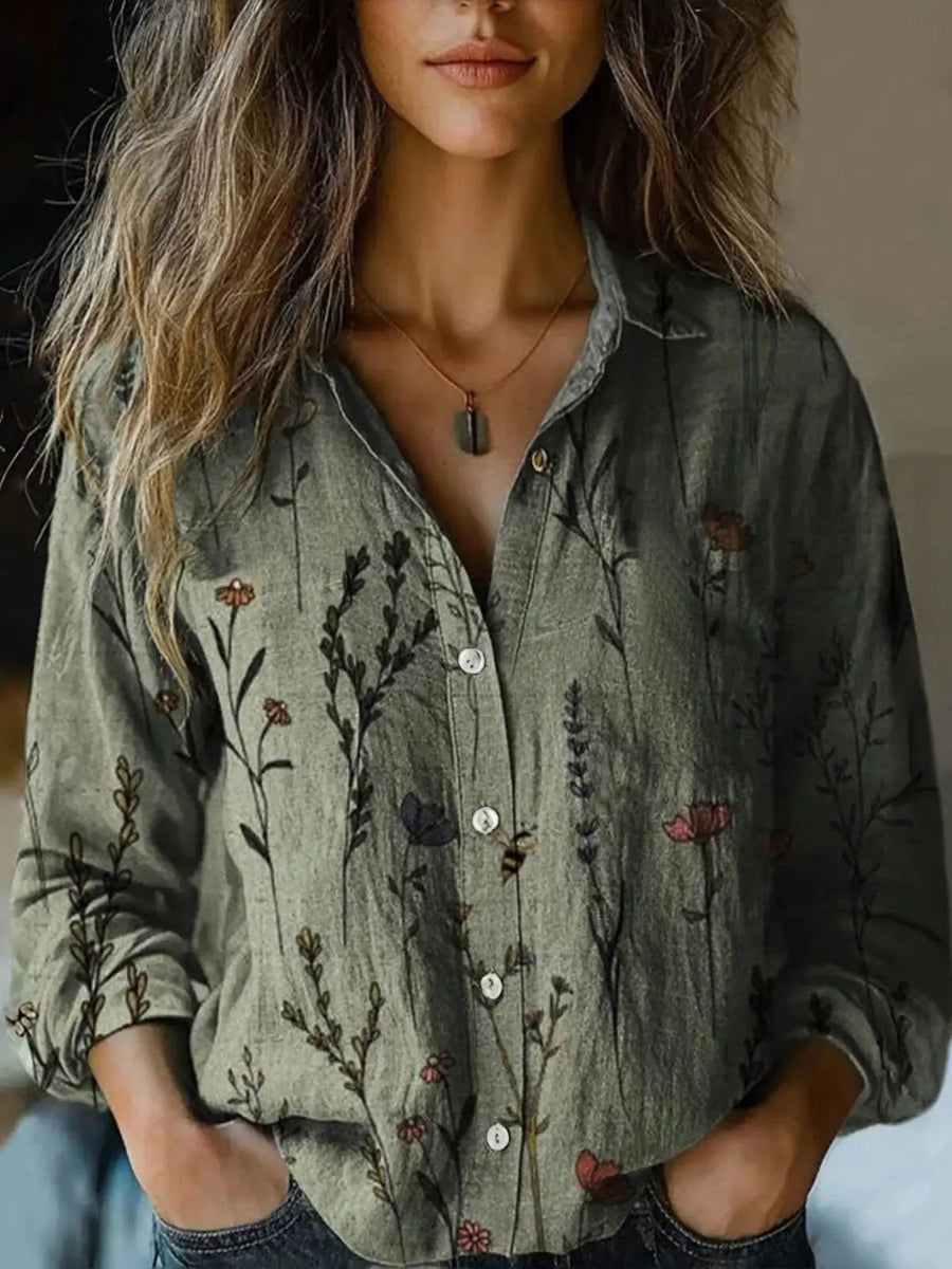 Christina |  Vintage Floral Print Button-Down Shirt view 8