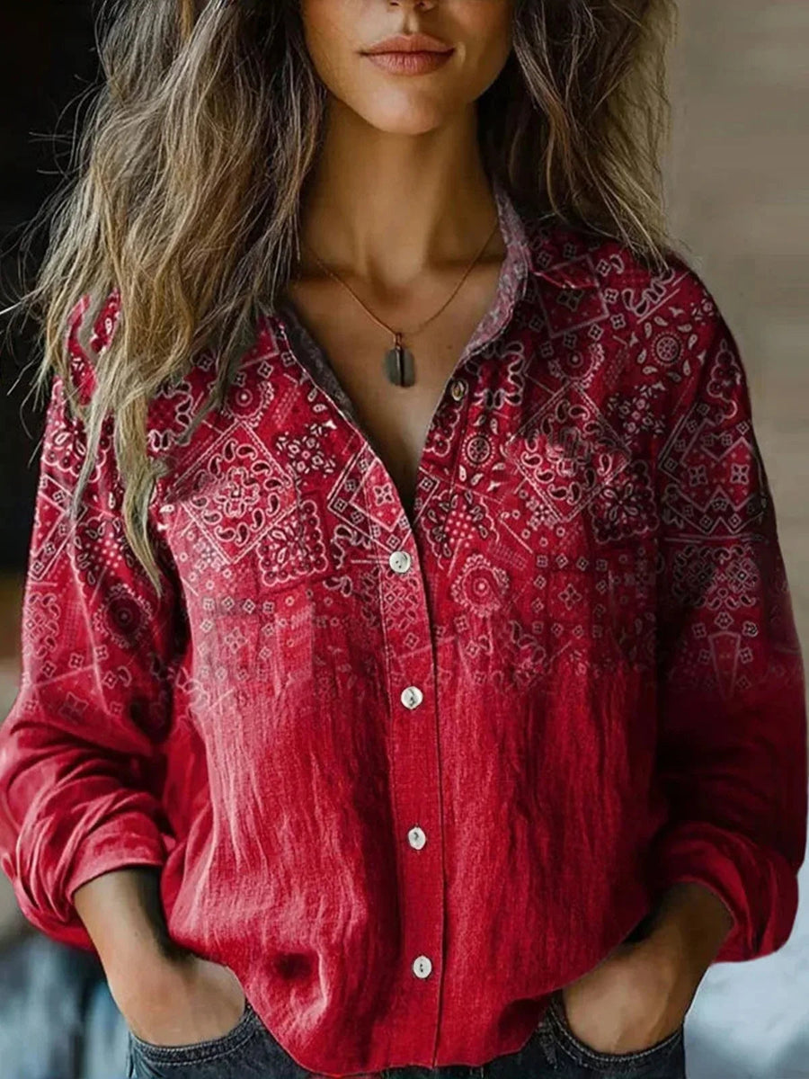 Christina |  Vintage Floral Print Button-Down Shirt view 9