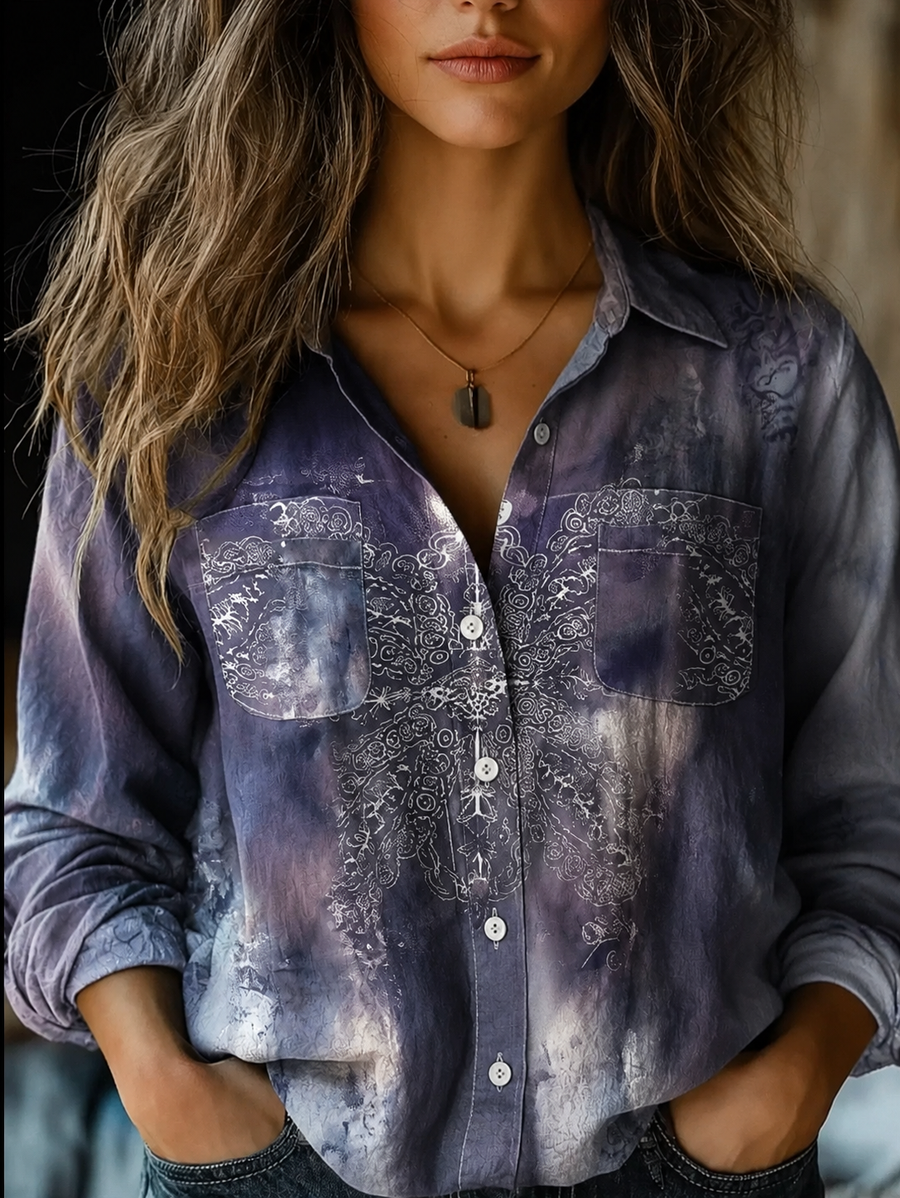 Christina |  Vintage Floral Print Button-Down Shirt view 10