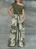 Yvonne | Women's Wide Leg Pants Set – Two Piece Draped Top Matching Outfit