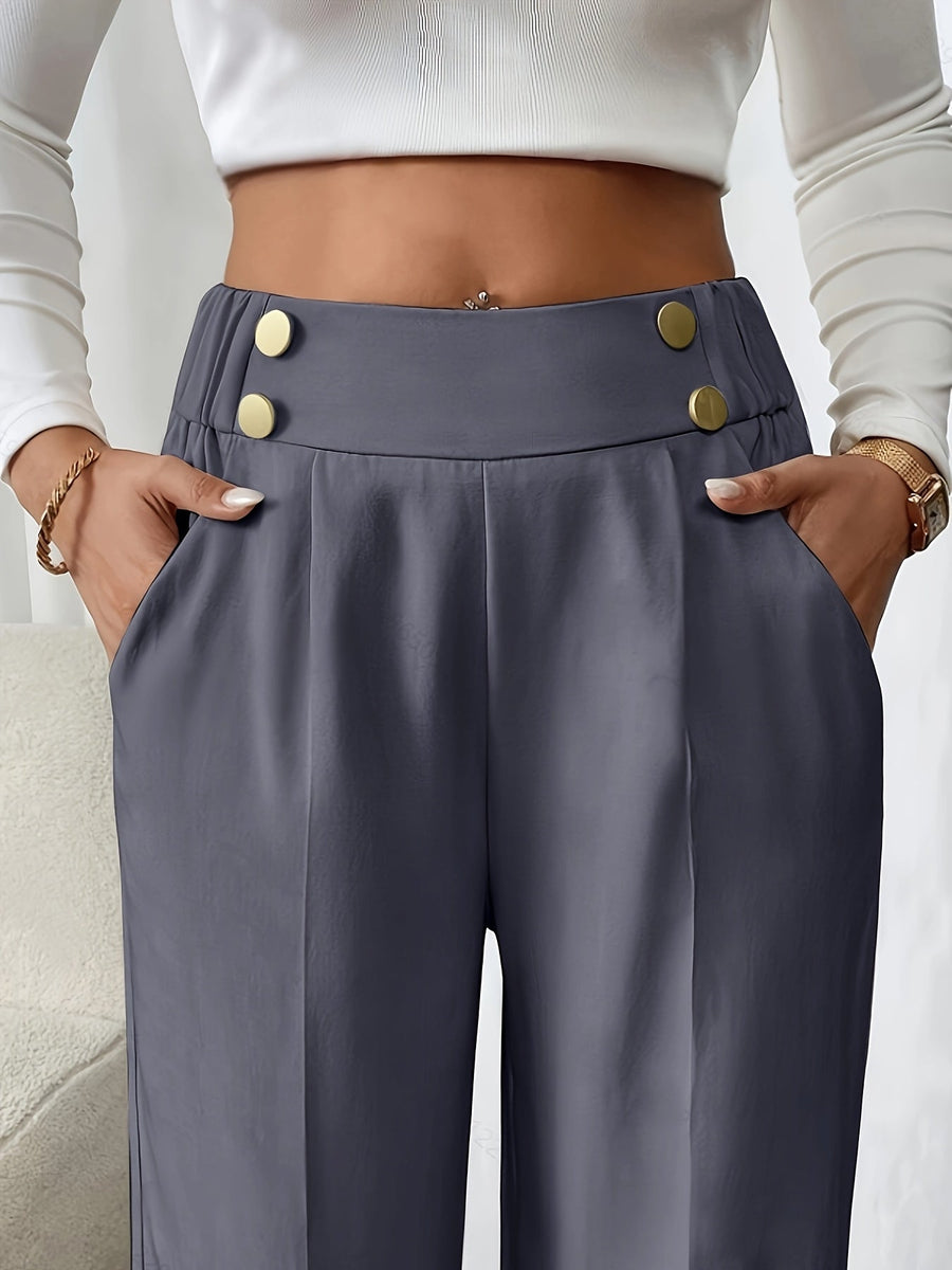 Lydia | Women's Wide Leg Trousers – High Waisted Elastic Waist Dress Pants view 10