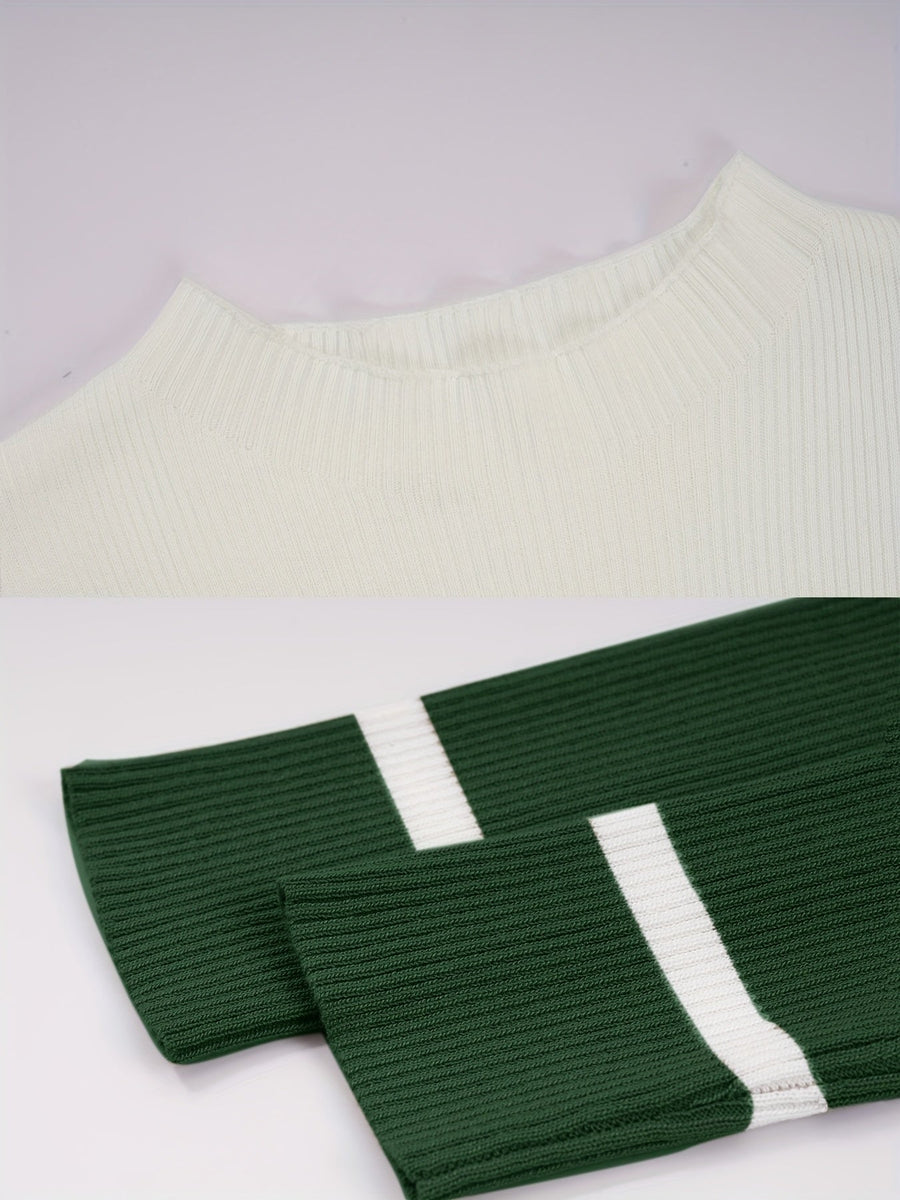 Saskia | Women's Striped Sweater Dress – Fitted Knit Long Sleeve Dress view 13