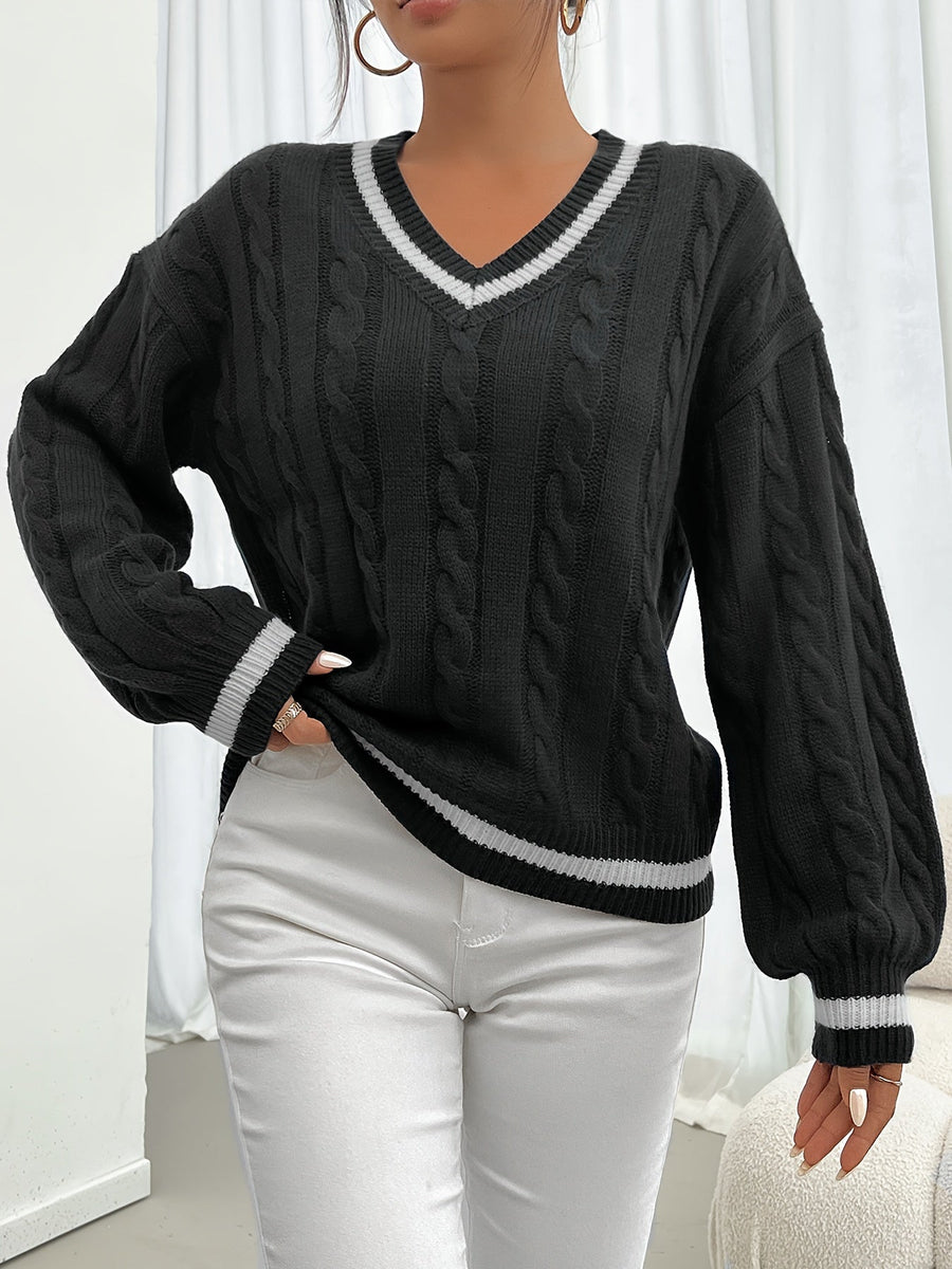Camryn | Women's V Neck Cable Knit Sweater – Classic Winter Pullover view 13