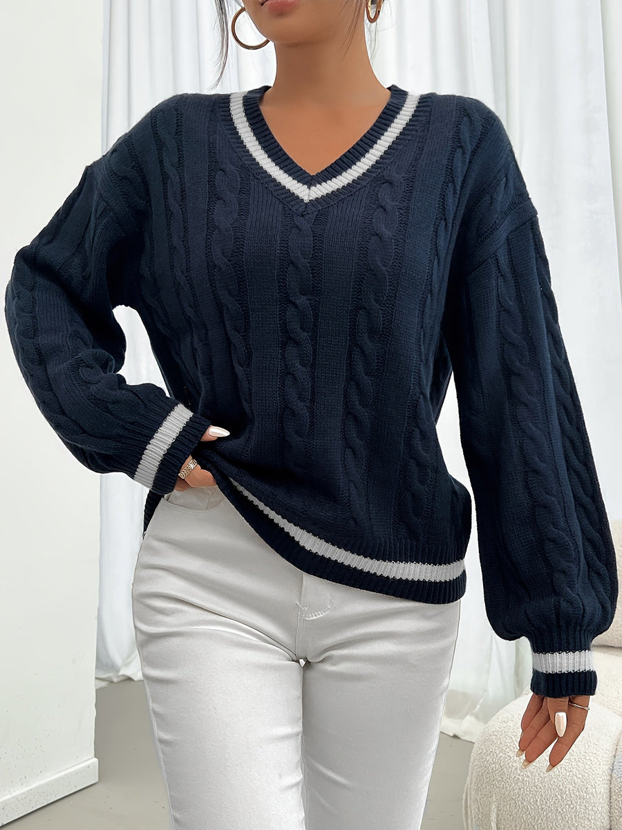 Camryn | Women's V Neck Cable Knit Sweater – Classic Winter Pullover view 5