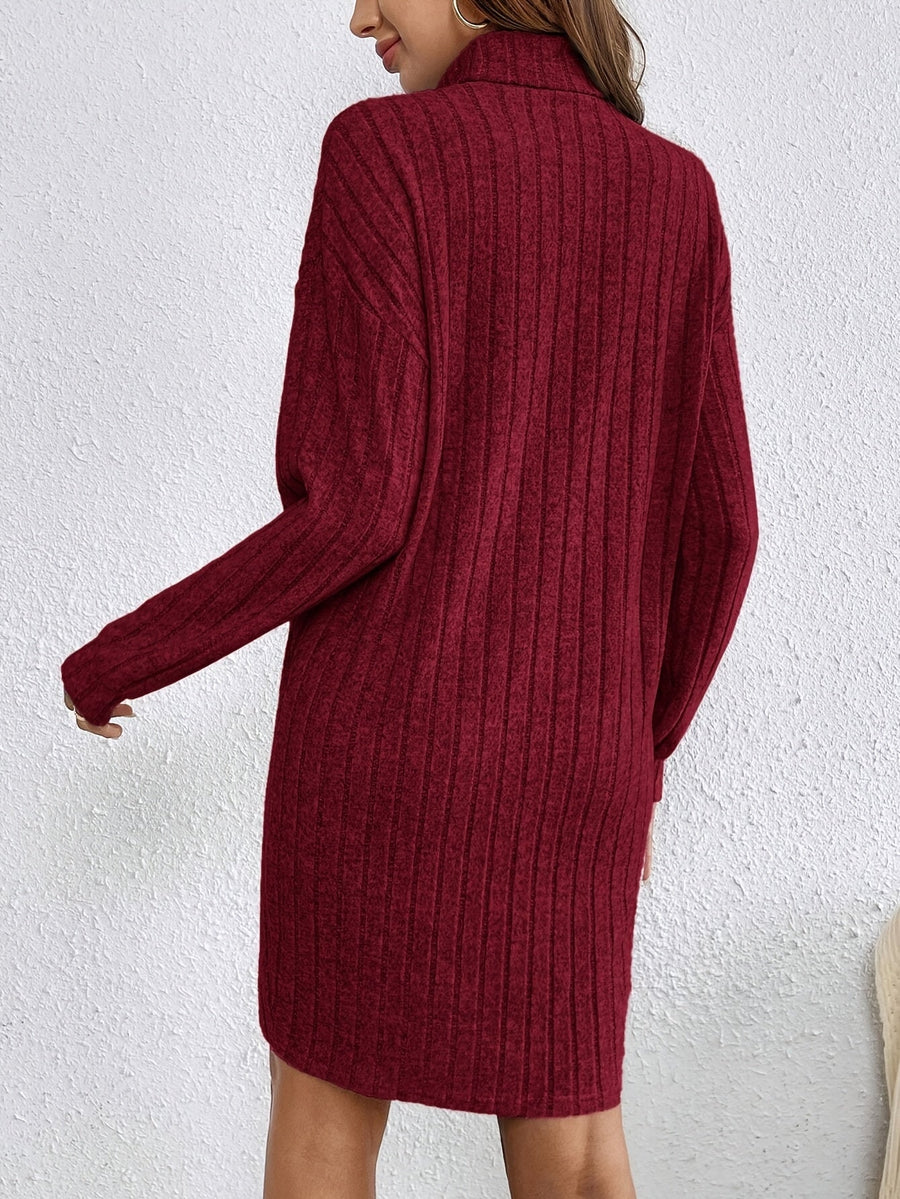 Florence | Women's Turtleneck Sweater Dress – Ribbed Knit Bodycon Midi Dress view 23