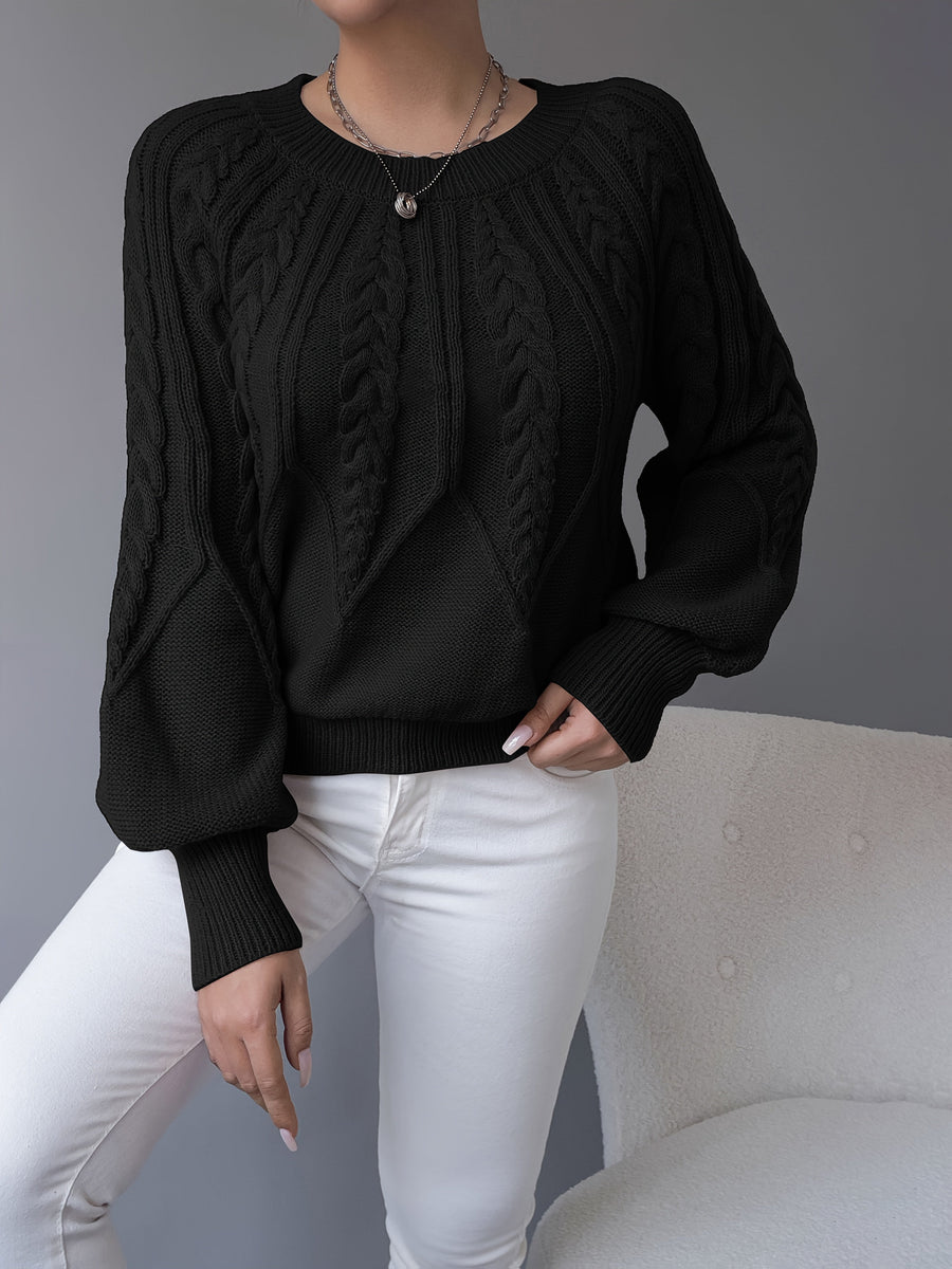 Elsie | Women's Cable Knit Sweater – Lantern Sleeve Textured Pullover view 23