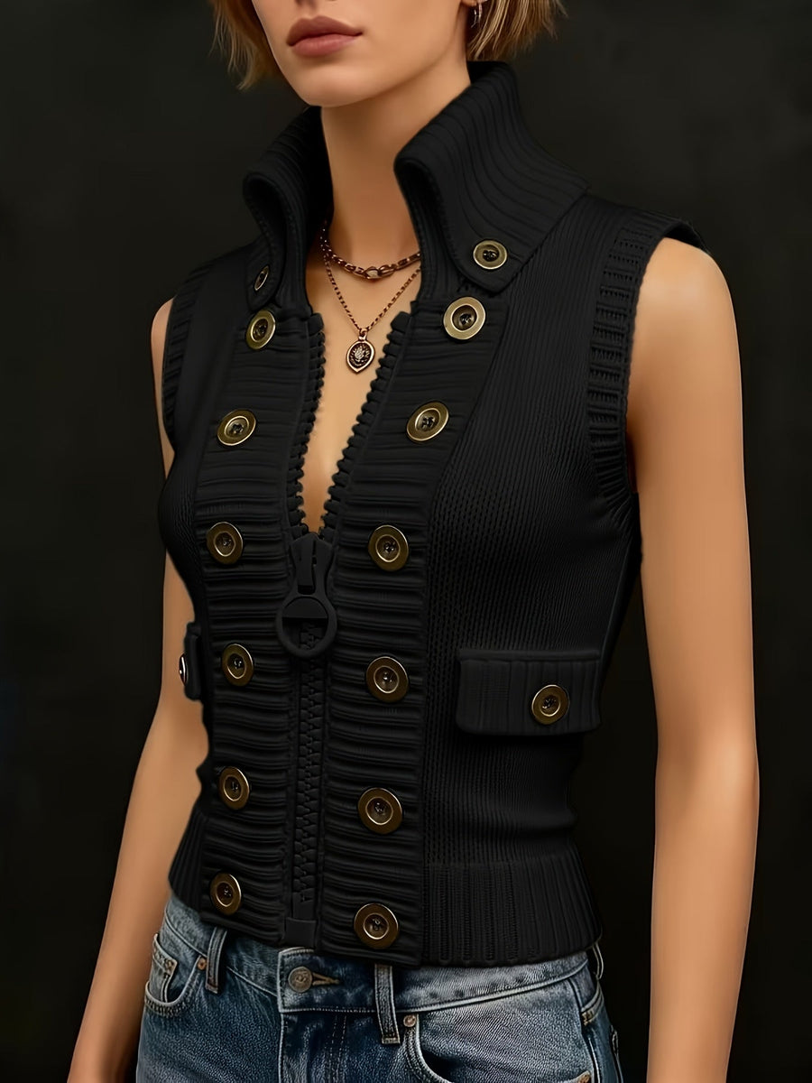 Tessa | Women's Vest Top – High Collar Zip Up Tailored Waistcoat view 3