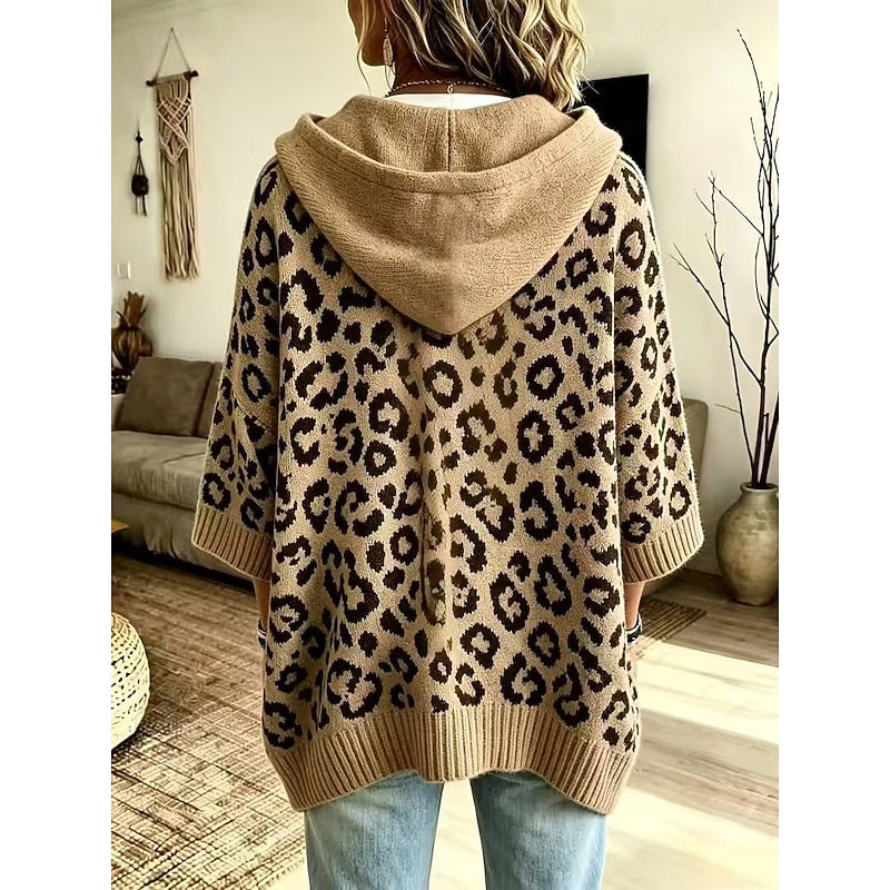 Marlena | Women's Animal Print Hooded Sweater – Oversized Knit Pullover view 2