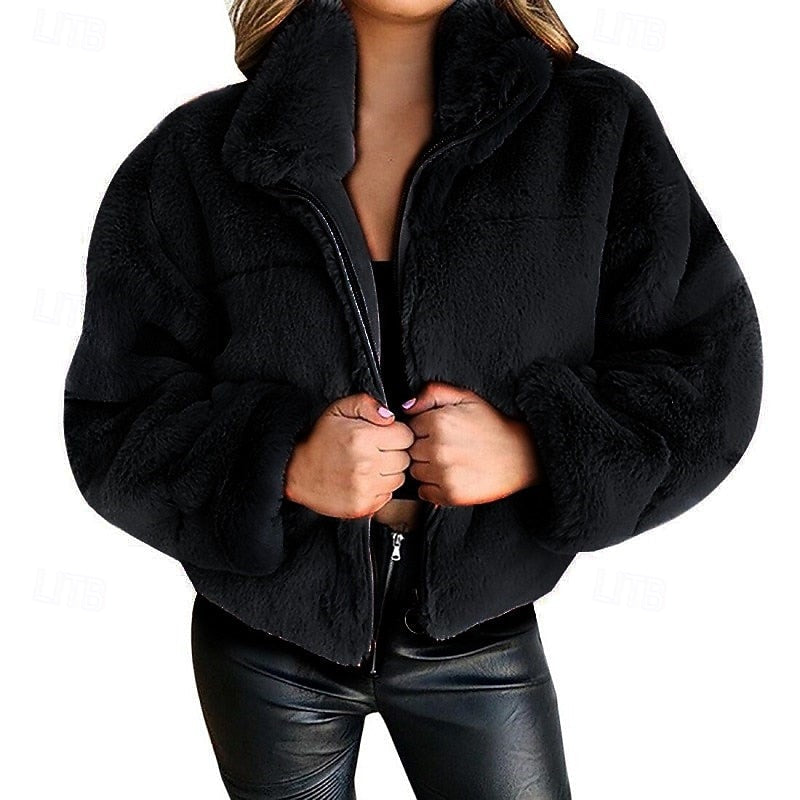Estelle | Women's Teddy Jacket – Cropped Plush Zip Up Jacket view 2