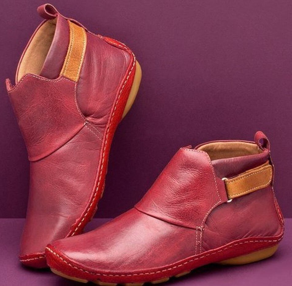 Katrina | Leather Ankle Boots with Strap Closure