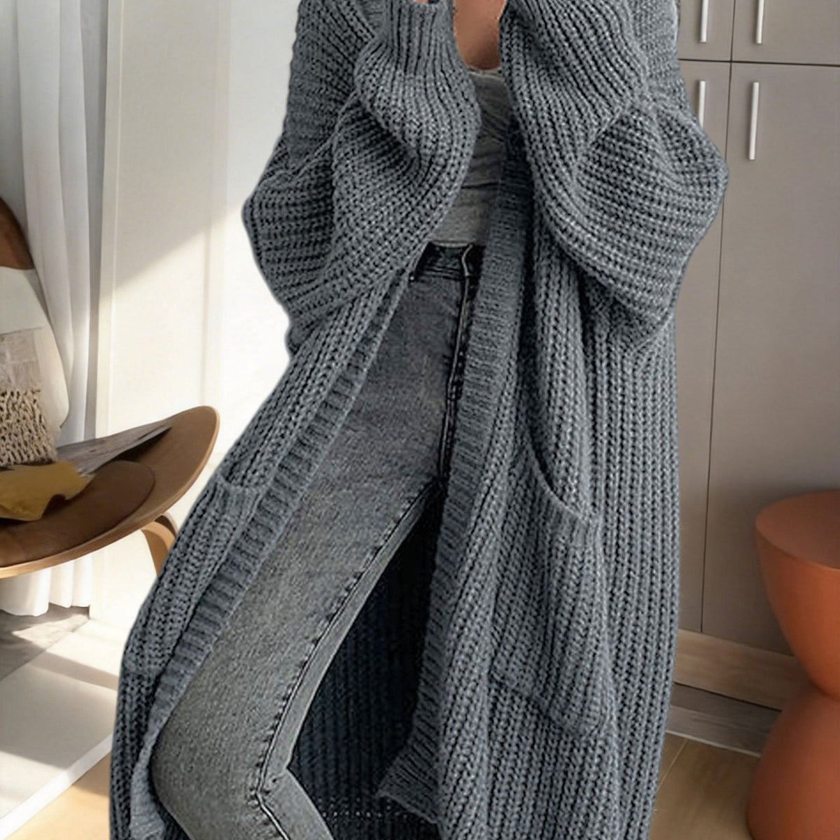 Noelle | Women's Winter Cardigan – Oversized Longline Duster with Pockets