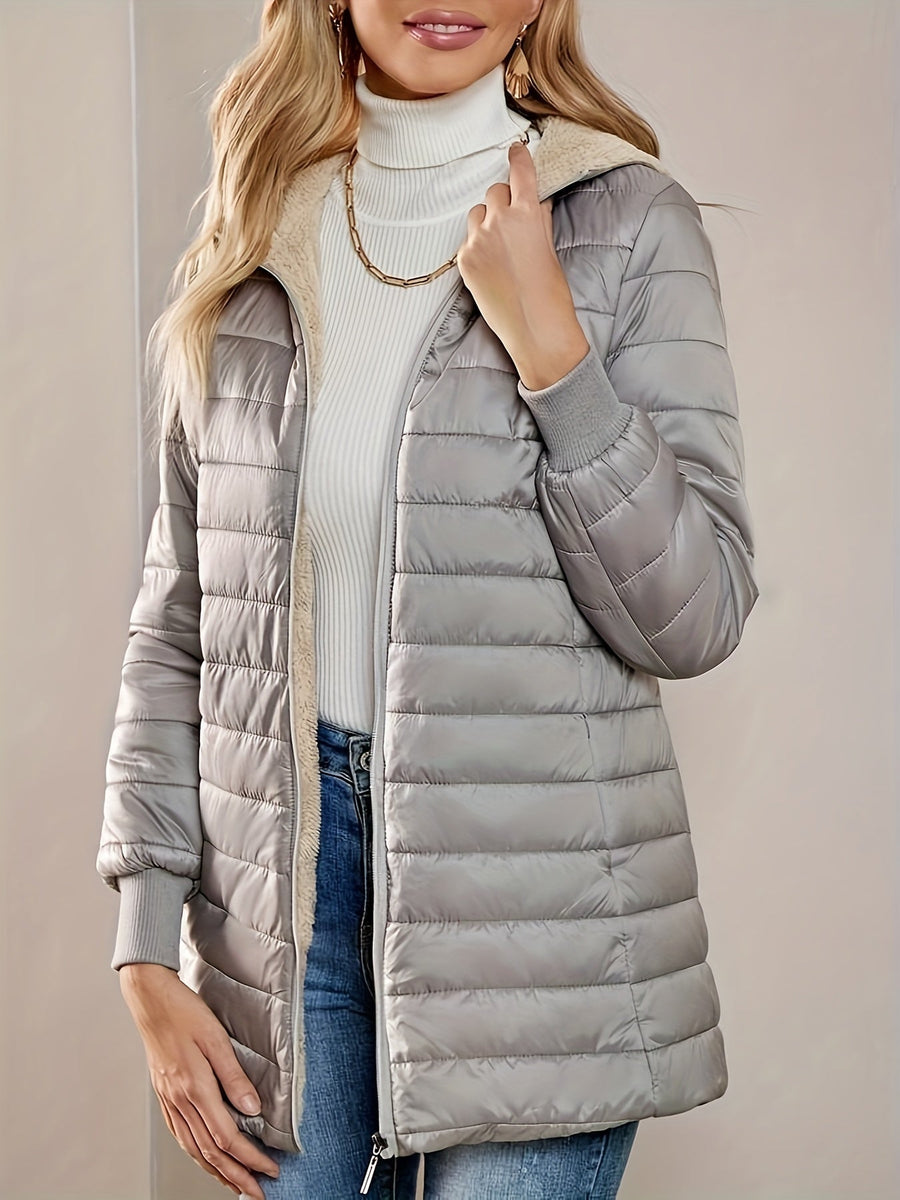 Isla | Women's Quilted Long Coat – Lined Longline Winter Puffer Coat view 16