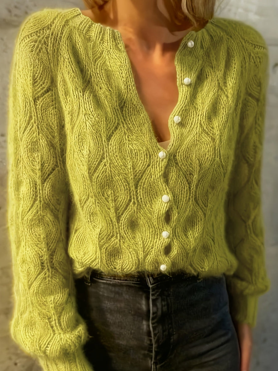 Goldie | Women's Winter Cardigan – Mink-Soft Pearl Button view 2