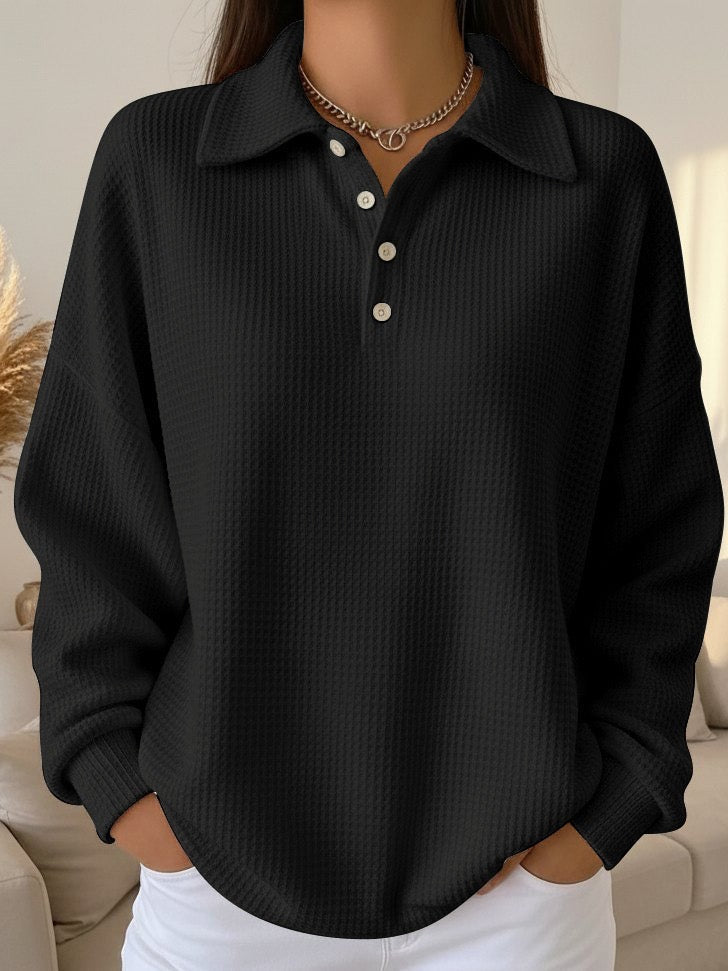 Corisande | Waffle Knit Collared Henley Sweater view 3