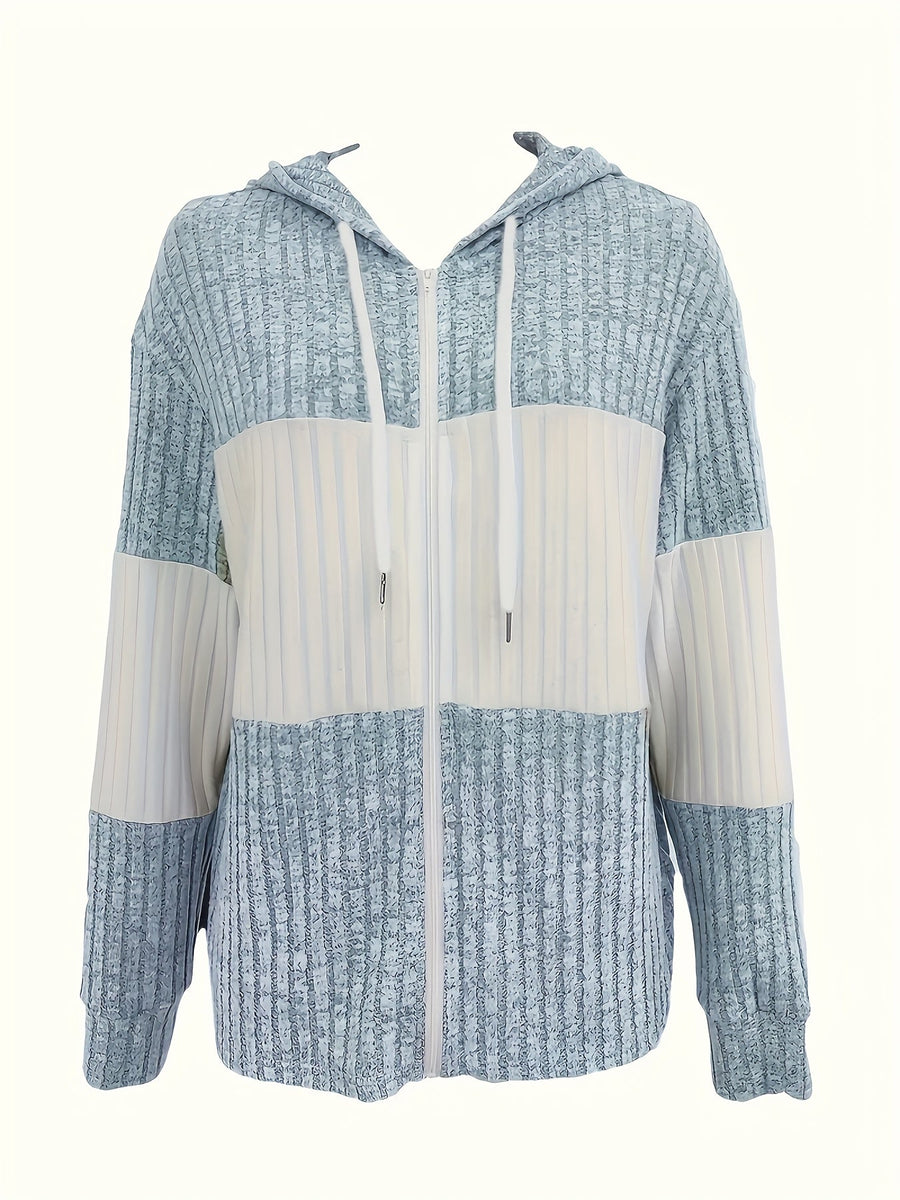 Shannon | Women's Zip Up Hoodie – Color Block Ribbed Cozy Sweatshirt view 12