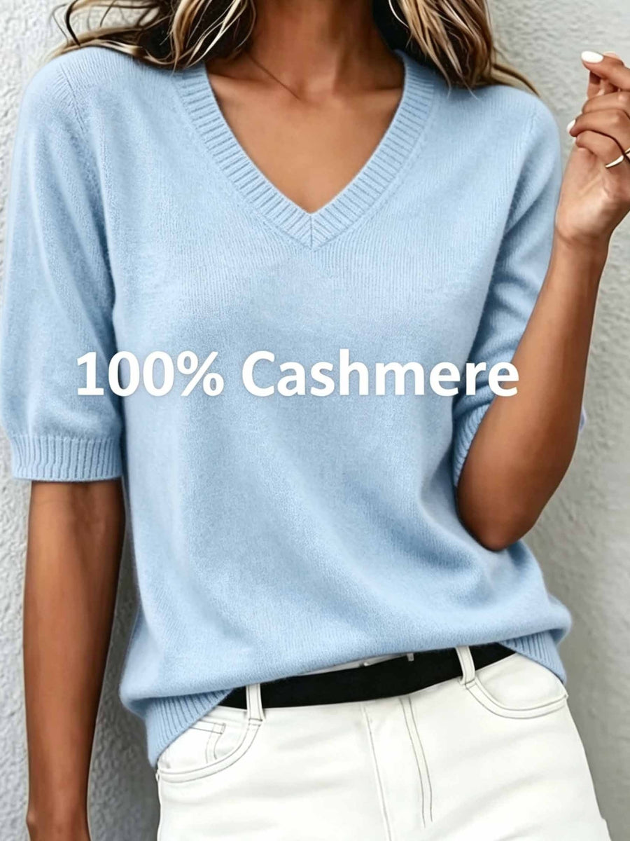 Sabina | Cashmere Blend Short-Sleeve V-Neck Sweater view 5