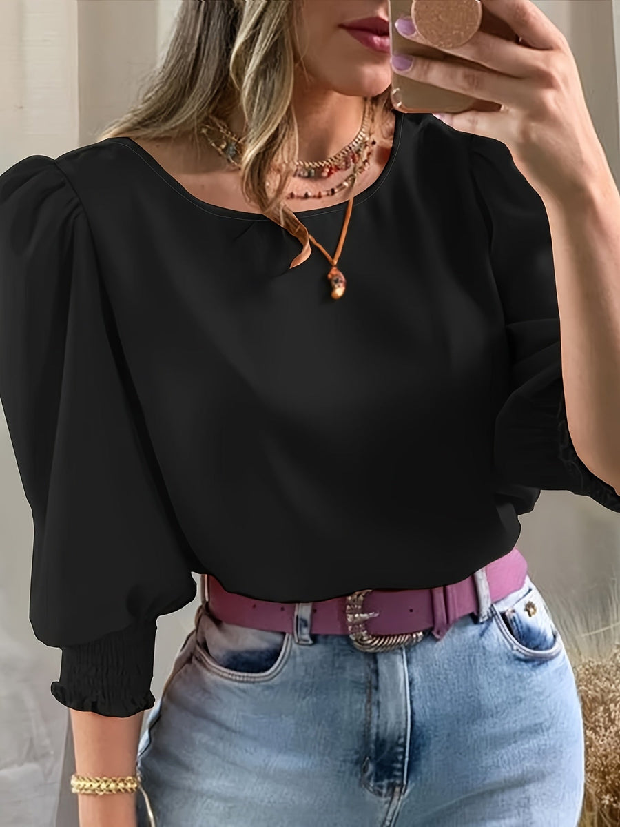 Ellen | Women's Puff Sleeve Blouse – Elegant Long Sleeve Dressy Top view 3