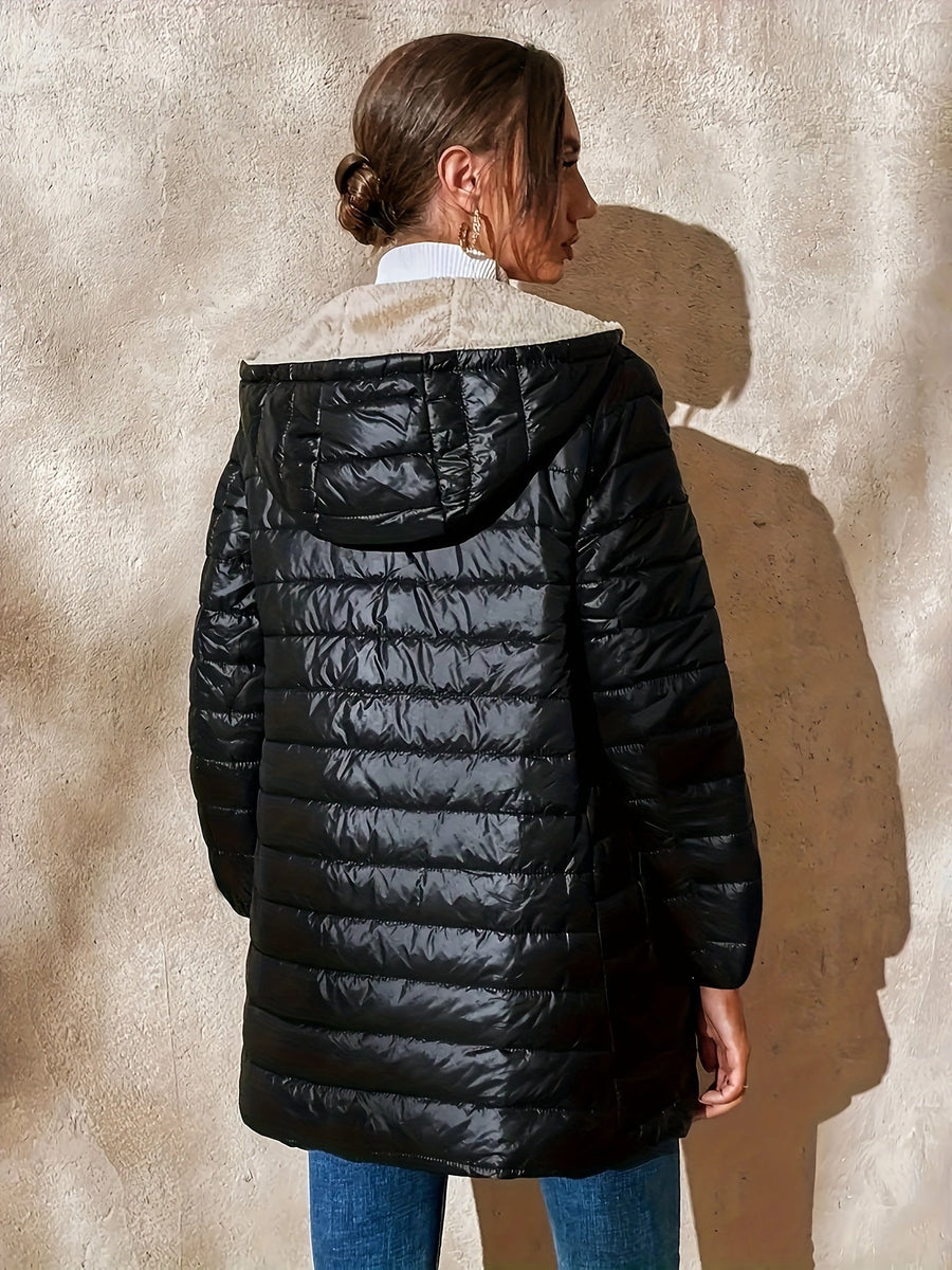 Isla | Women's Quilted Long Coat – Lined Longline Winter Puffer Coat view 2
