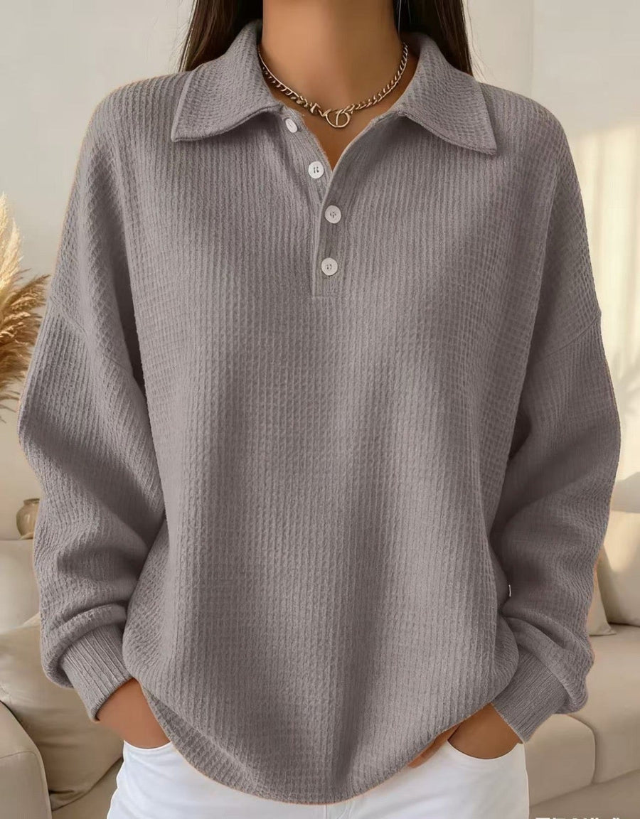Corisande | Waffle Knit Collared Henley Sweater view 5
