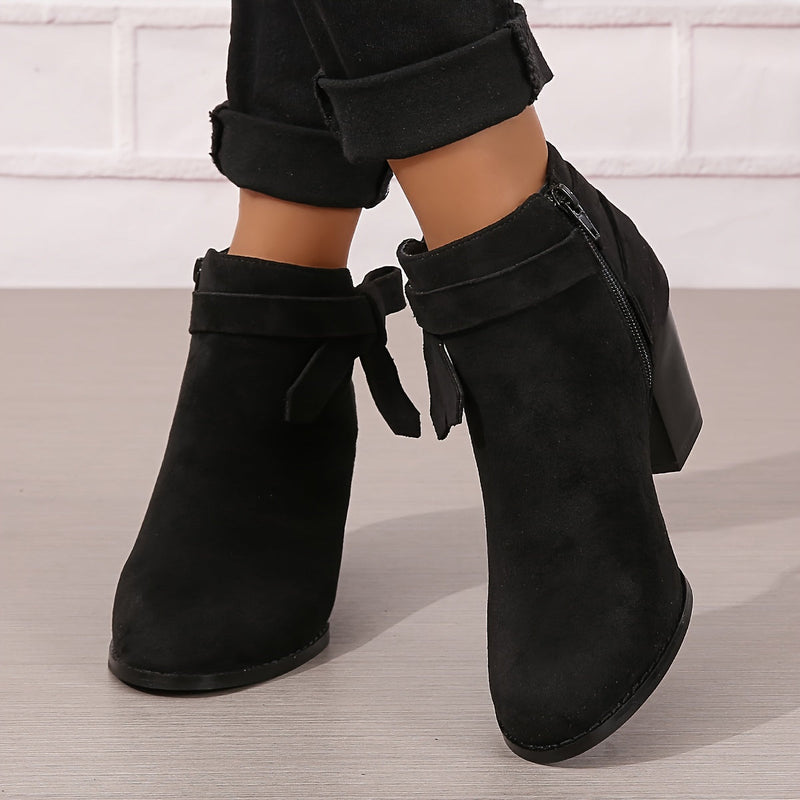 Fionnula | Block Heel Ankle Boots with Bow Detail