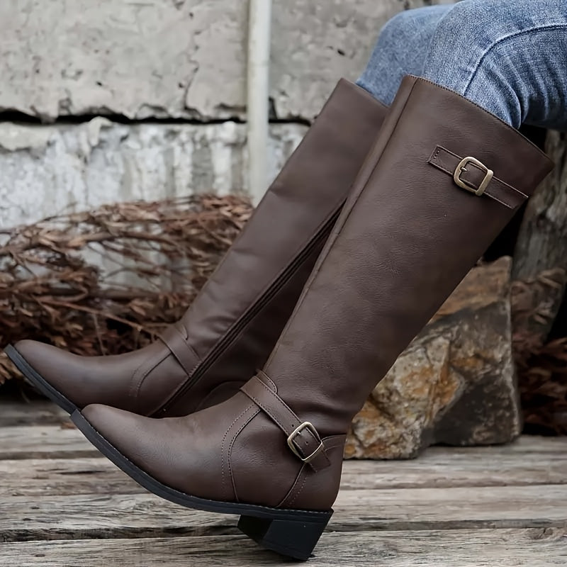 Miriam | Knee High Leather-Look Buckle Boots view 2