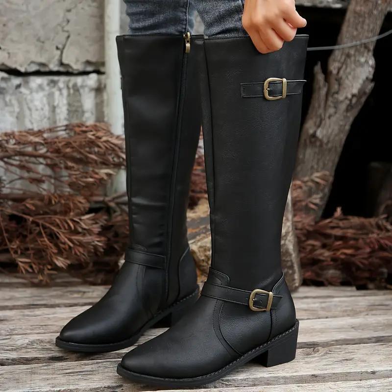 Miriam | Knee High Leather-Look Buckle Boots view 3