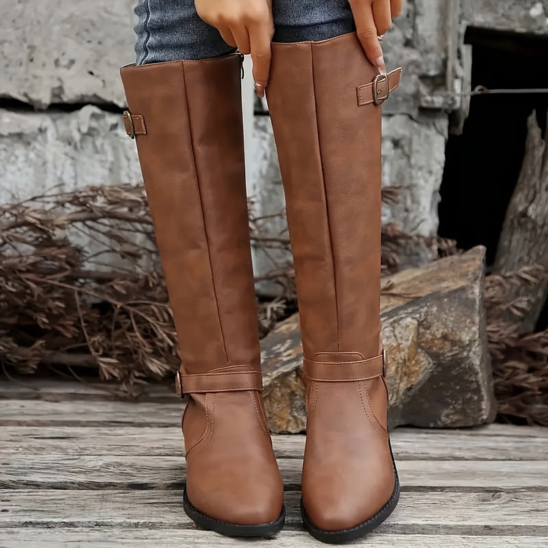 Miriam | Knee High Leather-Look Buckle Boots view 5