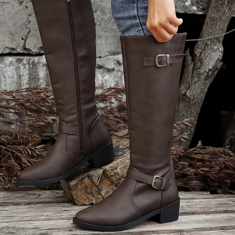 Miriam | Knee High Leather-Look Buckle Boots view 6