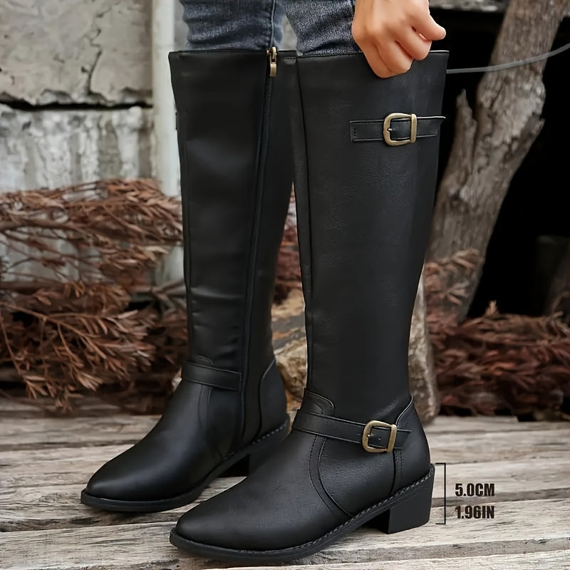 Miriam | Knee High Leather-Look Buckle Boots view 7