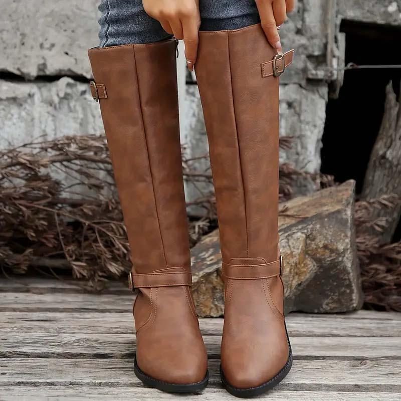 Miriam | Knee High Leather-Look Buckle Boots view 9