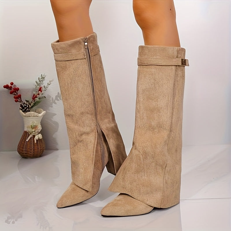 Ingrid | Knee High Suede-Look Block Heel Boots view 2