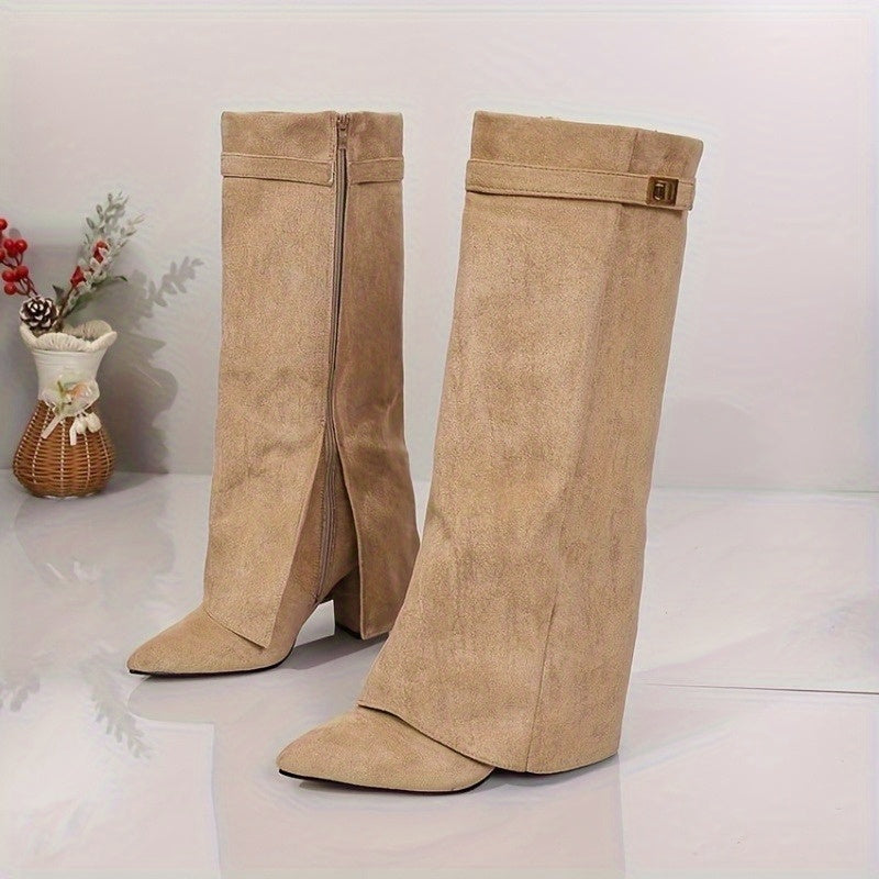 Ingrid | Knee High Suede-Look Block Heel Boots view 4