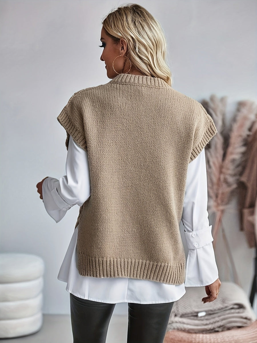 Bridget | Women's Cable Knit Sweater Vest – Cozy V Neck Knit Vest view 2