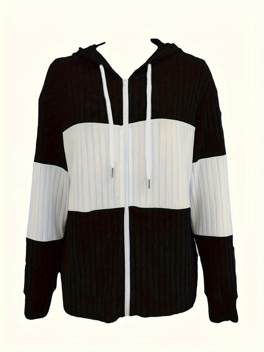Shannon | Women's Zip Up Hoodie – Color Block Ribbed Cozy Sweatshirt view 9