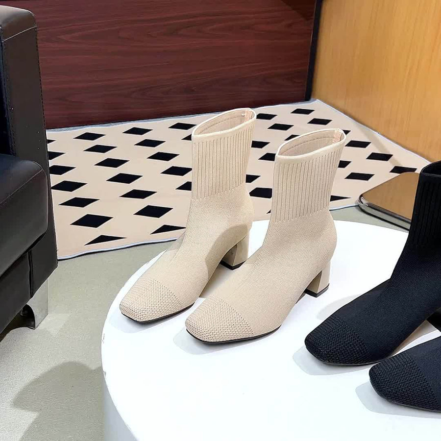 Honeysuckle | Knit Ankle Boot with Block Heel view 16