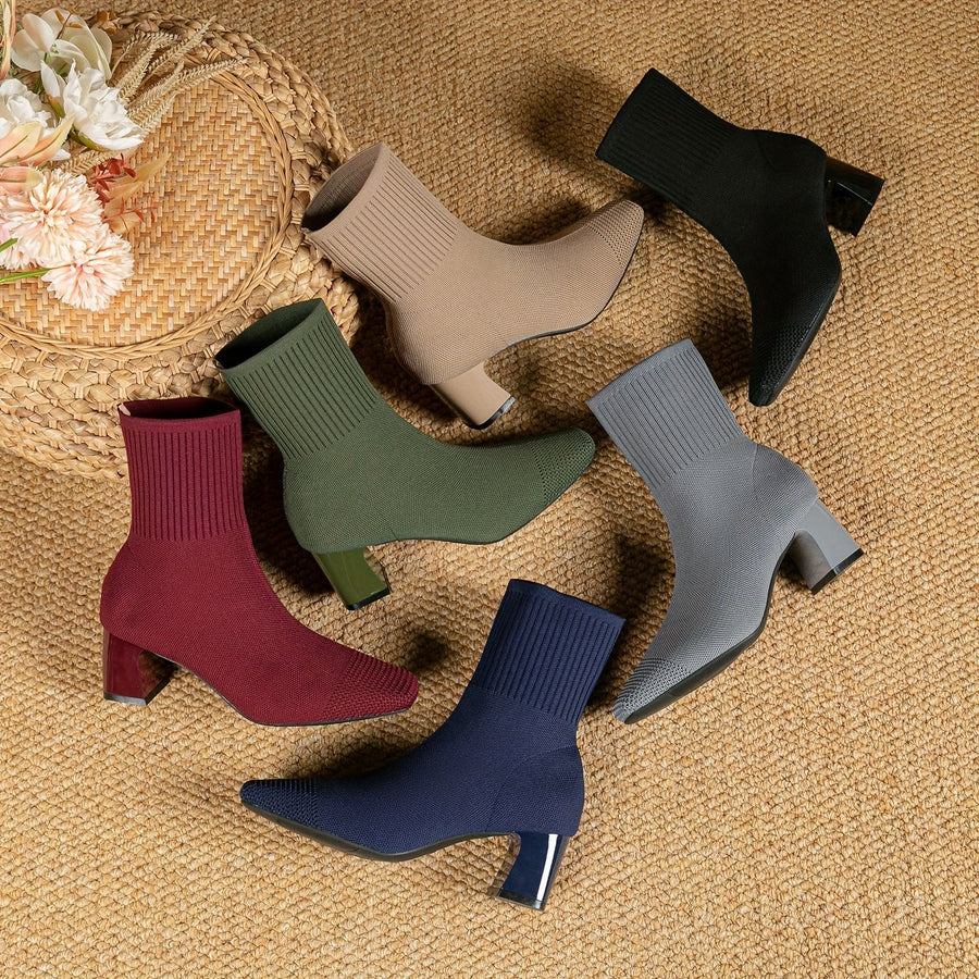 Honeysuckle | Knit Ankle Boot with Block Heel view 3